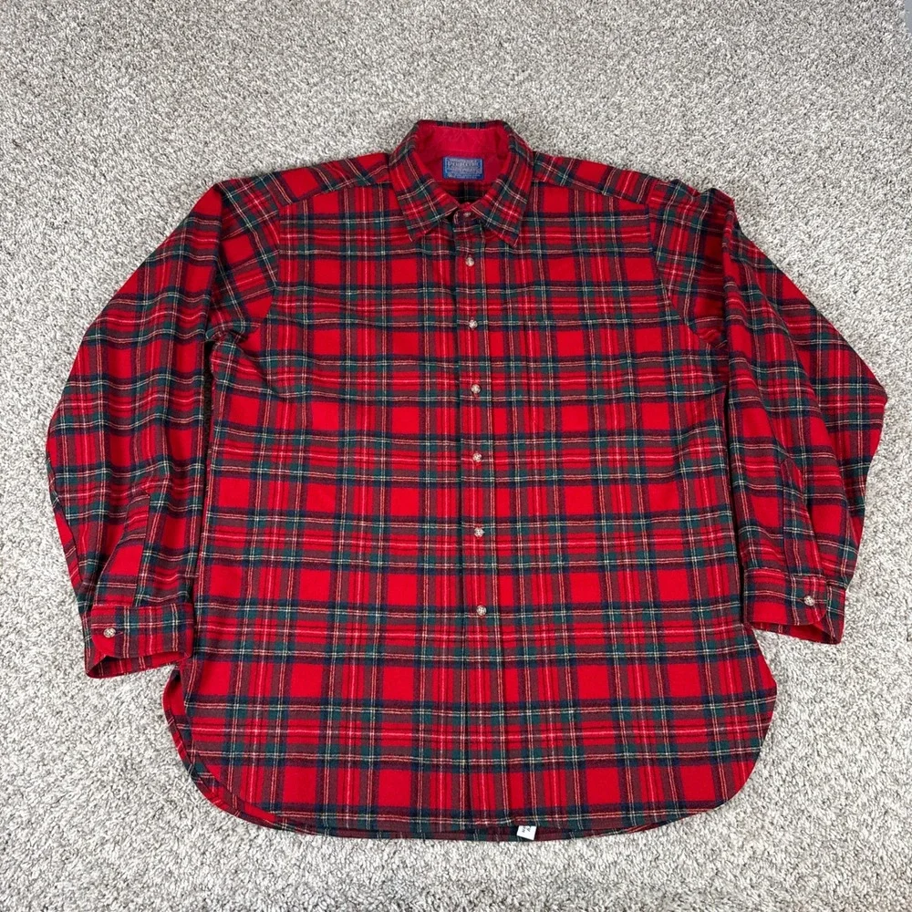 Pendleton Shirt Mens XL Red Royal Stewart Tartan Plaid Wool Flannel USA Vintage